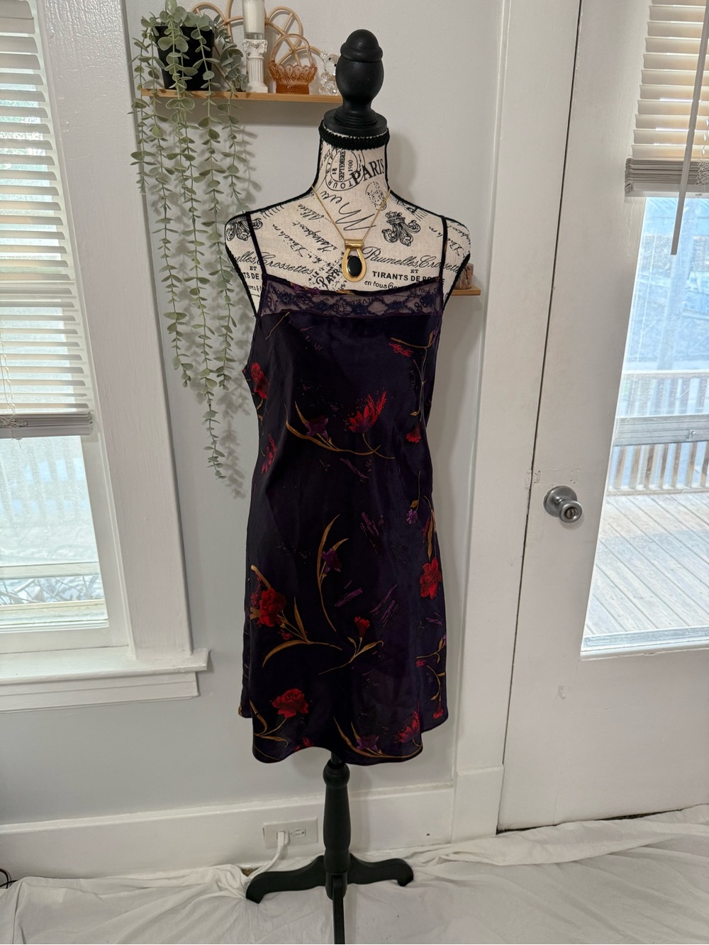 delicates Purple Floral Slip Dress with Red Accents